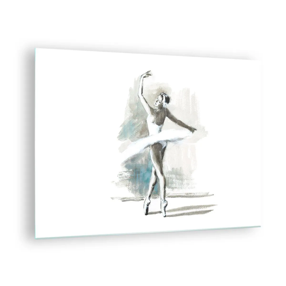 Obraz na skle - Baletka v klasické taneční póze - 70x50cm - Zakletá do labutě - Moderní nástěnná dekorace do obývacího pokoje a ložnice ARTTOR