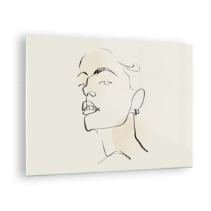 Obraz na skle - Portrét ženy v minimalistických liniích na světlém pozadí - 70x50cm - Hrdý pohled - Moderní nástěnná dekorace do obývacího pokoje a ložnice ARTTOR