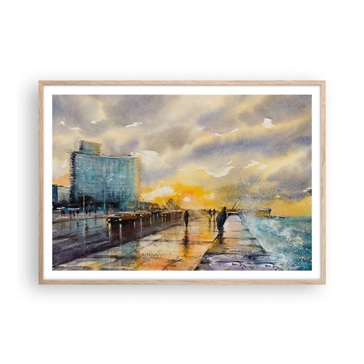 Plakát v rámu světlý dub - Život na pobřeží - 100x70 cm