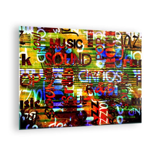 Obraz na skle - Barevné nápisy na uměleckém mozaikovém pozadí - 70x50cm - Všechny barvy zvuku - Moderní nástěnná dekorace do obývacího pokoje a ložnice ARTTOR