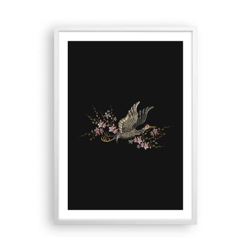 Plakát v bílém rámu - Exotický vyšívaný pták - 50x70 cm