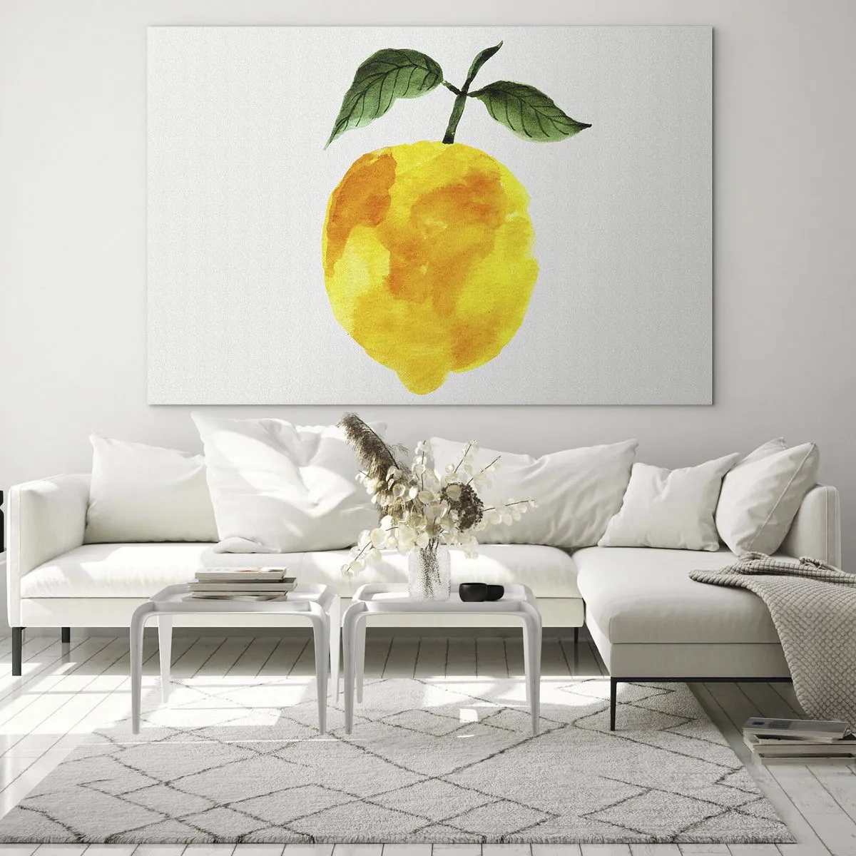 Obraz na skle - Akvarel citron se zelenými listy - 70x50cm - Jak poznat chuť slunce - Moderní nástěnná dekorace do obývacího pokoje a ložnice ARTTOR