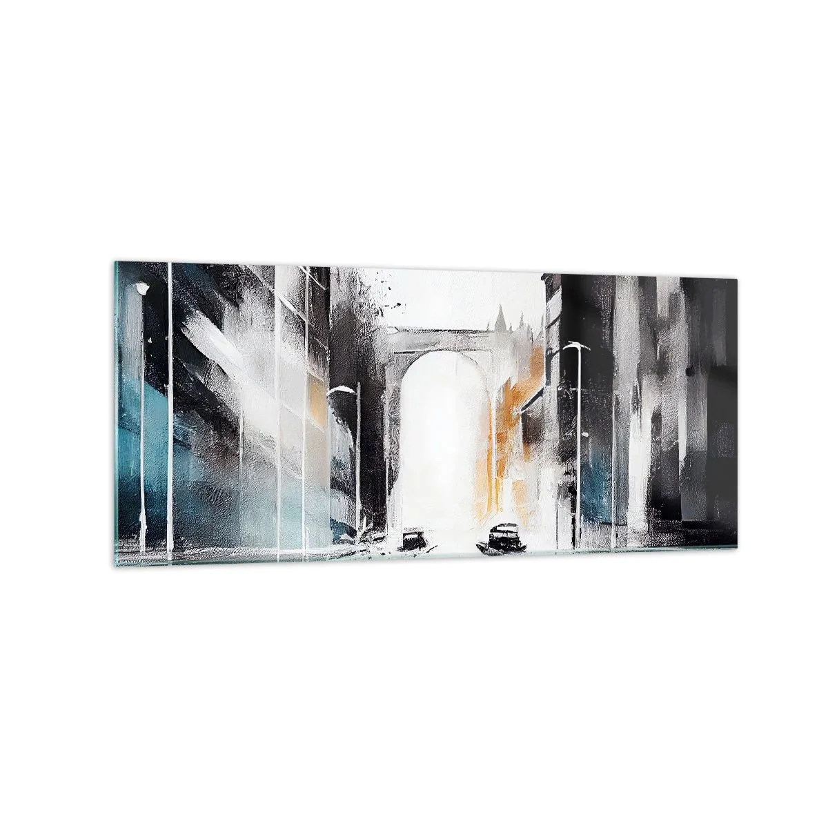 Obraz na skle - Studie města: architektura a pohyb - 120x50 cm