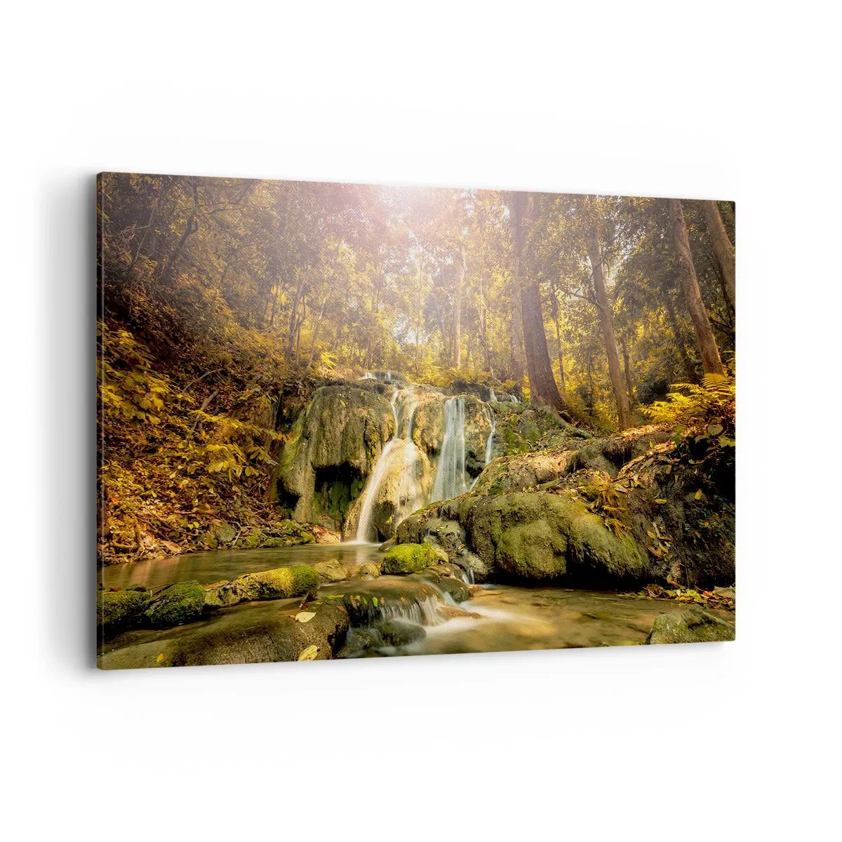 Obraz na plátně - Lesní vodopád v zelené - 120x80 cm