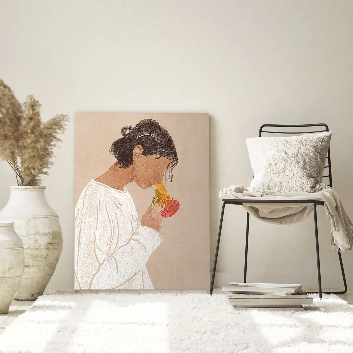 Obraz na skle - Dívka a květiny - 80x120 cm