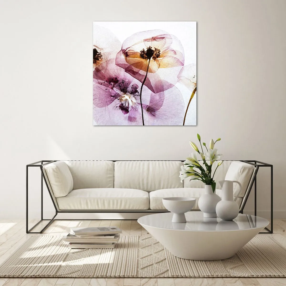 Obraz na skle - Průhledné těla květin - 60x60 cm