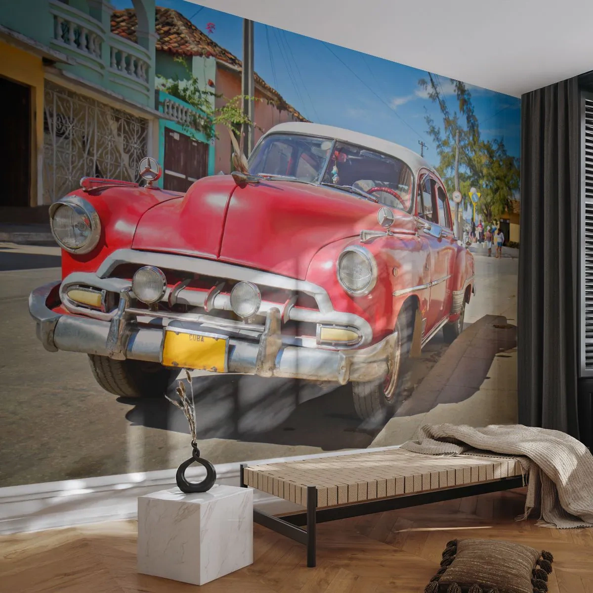 Fototapeta Samolepicí Deluxe Sticker - Ještě jenom na Kubě - Automobilový průmysl, Historické auto, Architektura - 250x175 cm