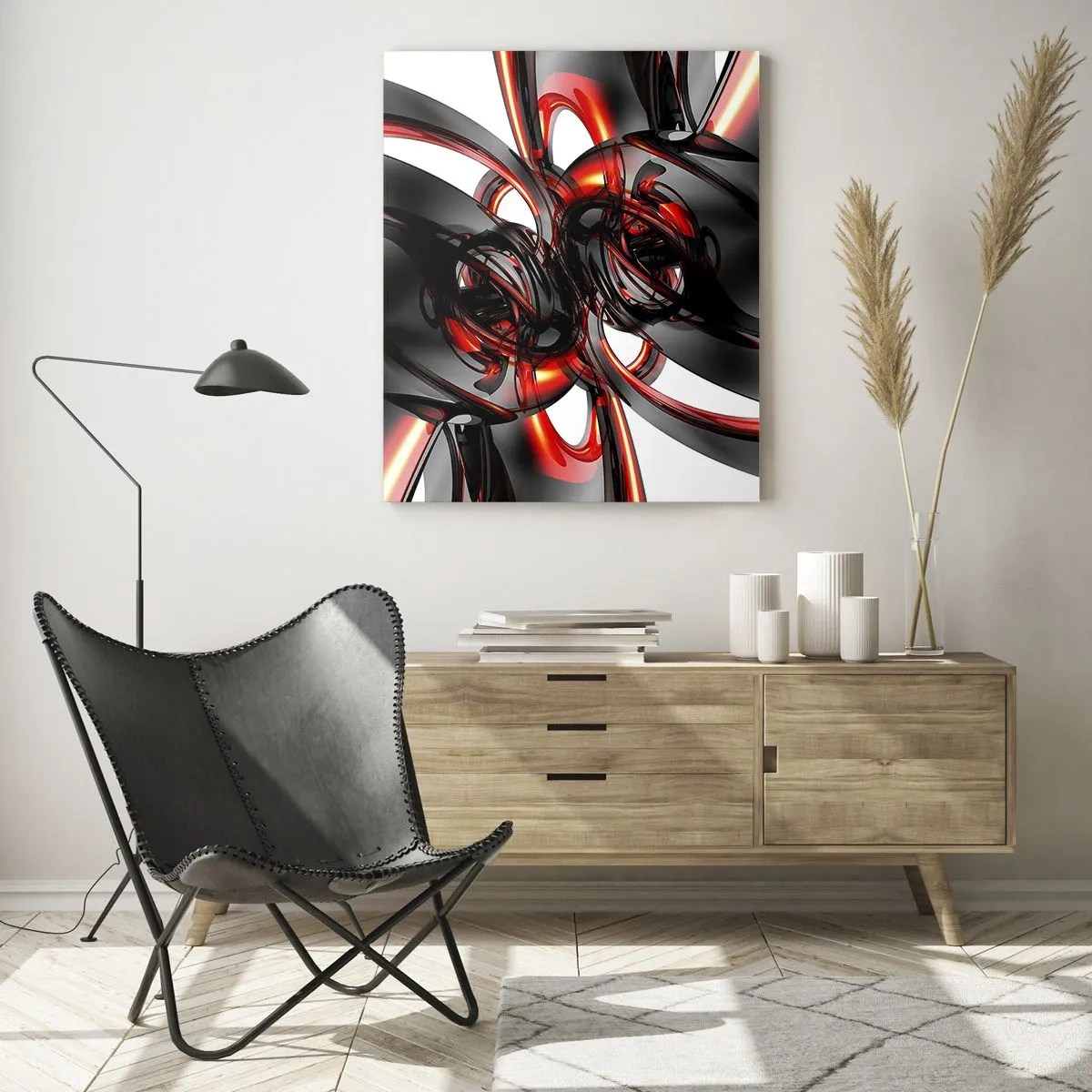 Obraz na skle - Pohyb v grafitové a červené - 50x70 cm