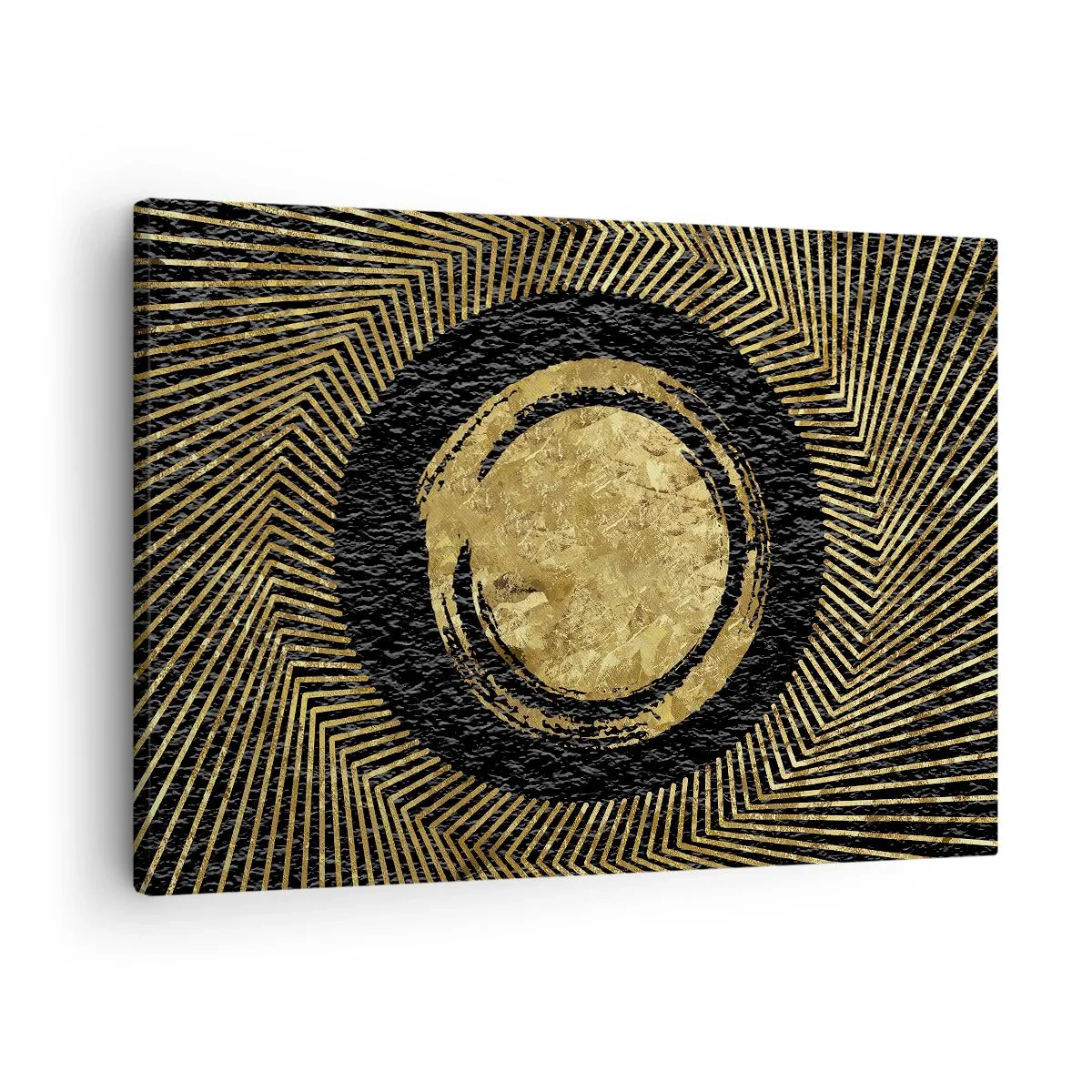 Obraz na plátně - Geometrická kompozice v černé a zlaté barvě s paprsky - 70x50cm - Glamour kompozice - Moderní nástěnná dekorace do obývacího pokoje a ložnice ARTTOR