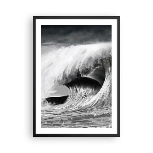 Plakát v černém rámu - Silná vlna v odstínech šedé - 50x70cm - Hněv oceánu - Moderní nástěnná dekorace do obývacího pokoje a ložnice ARTTOR
