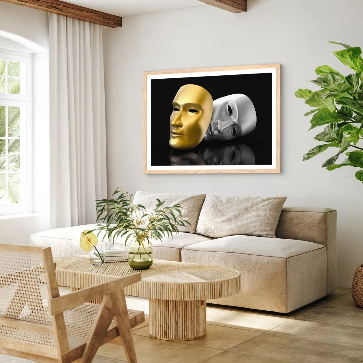 Plakát v rámu světlý dub - Život je divadlo - 40x30 cm