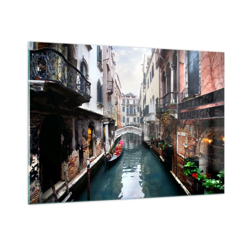 Obraz na skle - Benátská krajina s gondolou a můstkem - 100x70 cm