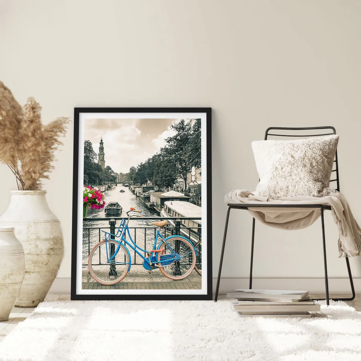 Plakát v černém rámu - Barvy  amsterdamské ulice - 40x50 cm