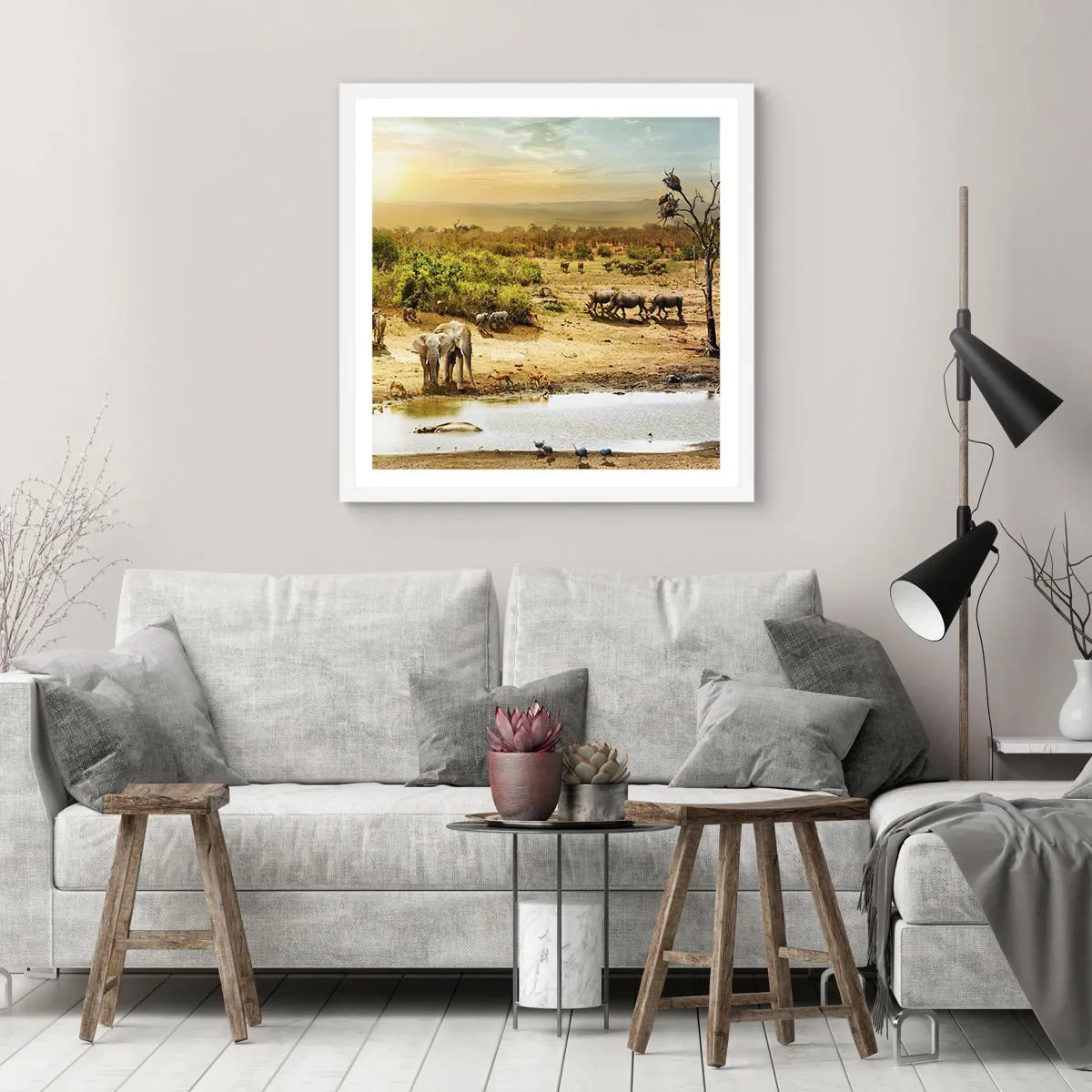 Plakát v bílém rámu - „Z ráje opět pramenila řeka…“ - 60x60 cm