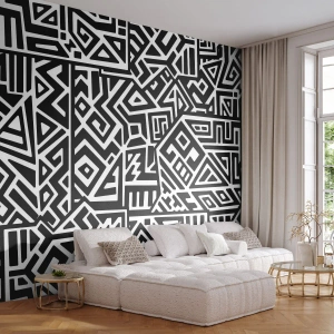 Fototapeta Samolepicí Deluxe Sticker - Předkolumbovská kompozice - Abstrakce, Kus, Černý a bílý - 200x140 cm