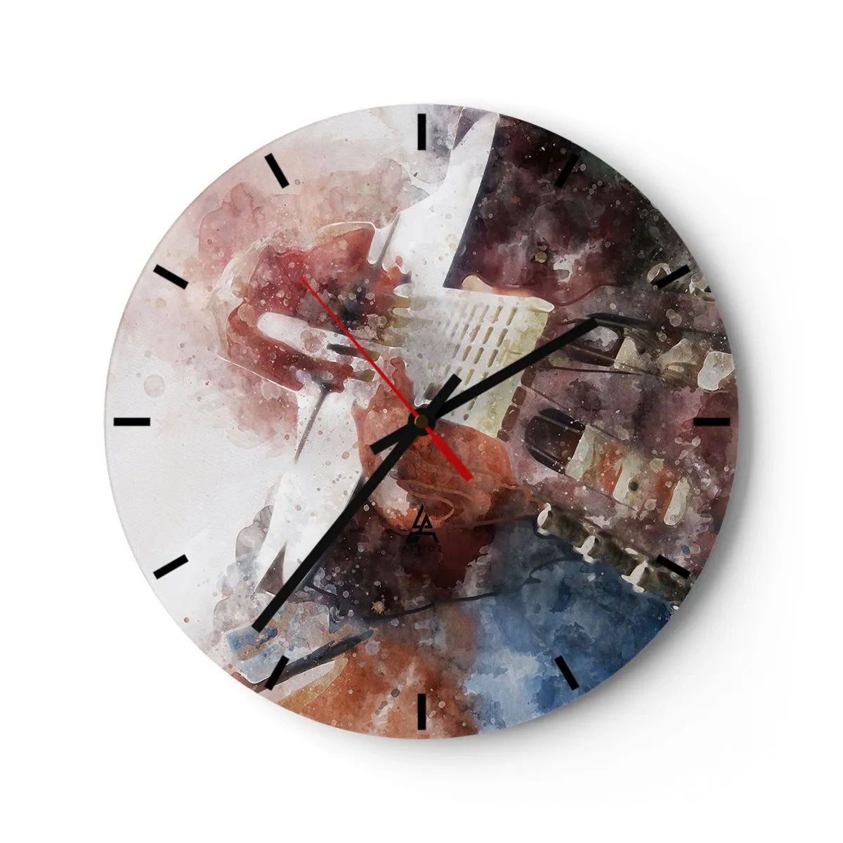 Nástěnné hodiny - Umělecký akvarelový kytarový motiv - 30x30cm - Co si o tom myslíš? - Moderní nástěnná dekorace do obývacího pokoje, kuchyně a ložnice ARTTOR