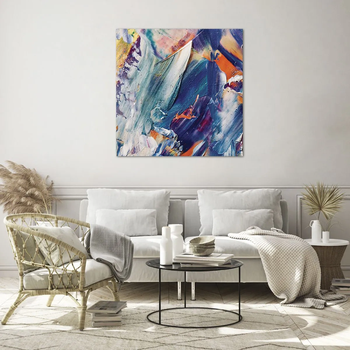 Obraz na skle - Chaos barev - 70x70 cm