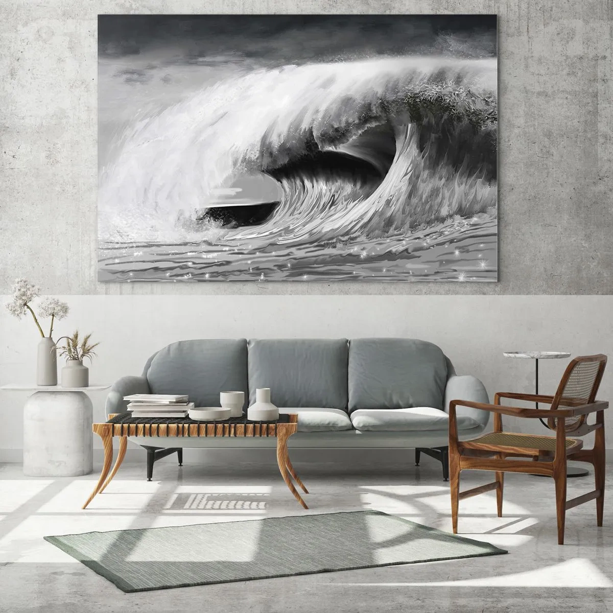 Obraz na skle - Silná vlna zachycená v černobílé estetice - 70x50cm - Hněv oceánu - Moderní nástěnná dekorace do obývacího pokoje a ložnice ARTTOR