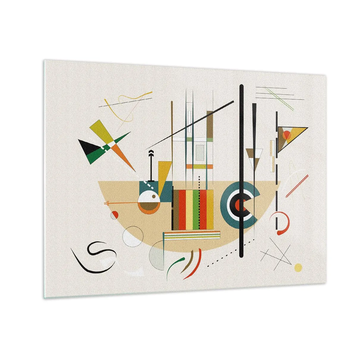 Obraz na skle - Barevná geometrická abstrakce na světlém pozadí - 70x50cm - A svět se směje - Moderní nástěnná dekorace do obývacího pokoje a ložnice ARTTOR
