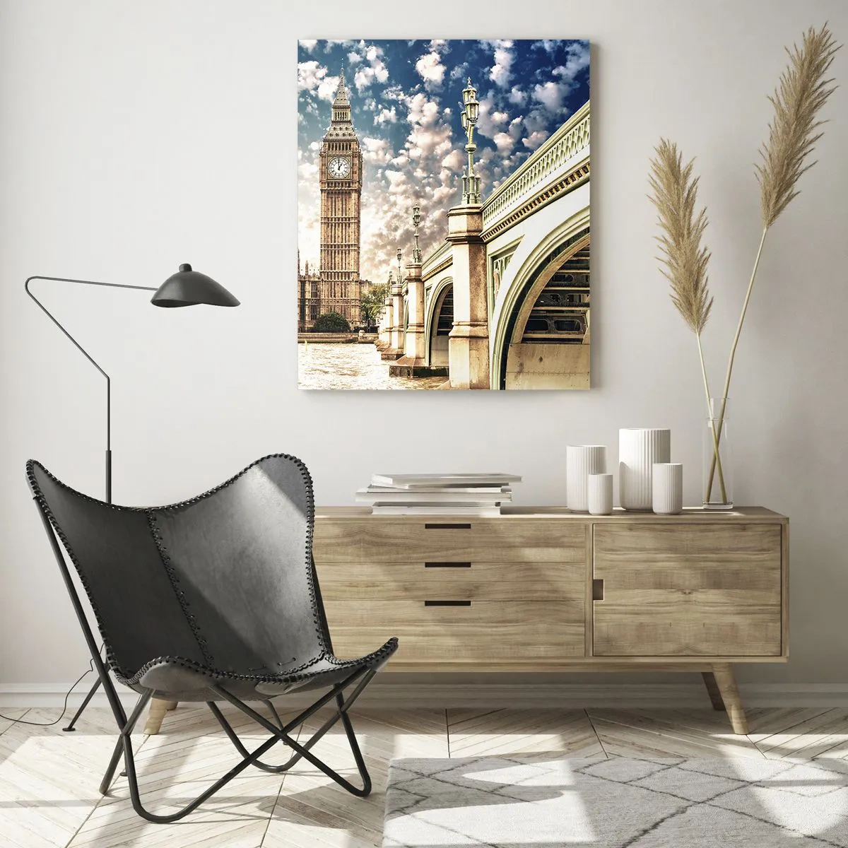 Obraz na skle - Peřové oblaky nad Temží - 50x70 cm