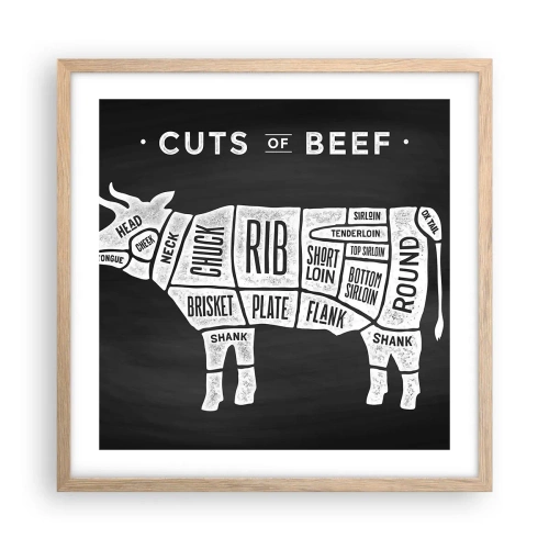 Plakát v rámu světlý dub - Slabikář řezníka - 50x50 cm