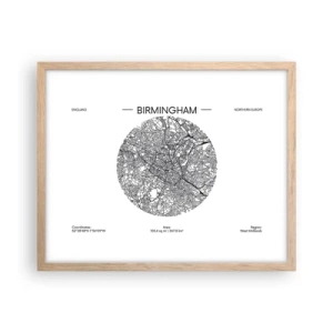 Plakát v rámu světlý dub - Anatomie Birminghamu - 50x40 cm