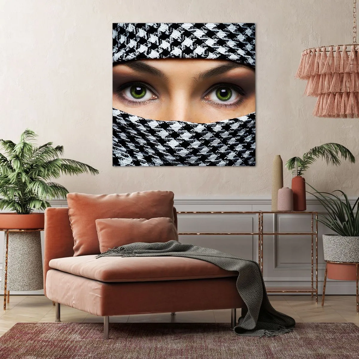Obraz na plátně - Portrét zahalené zelenooké krásky - 50x50 cm