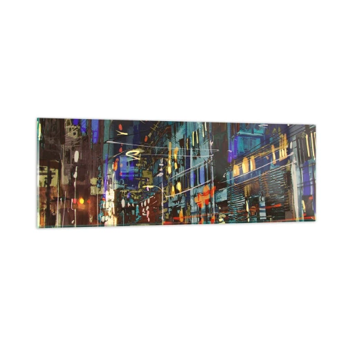 Obraz na skle - Večerní pouliční ruch - 90x30 cm