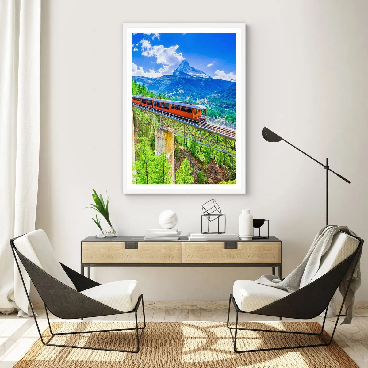 Plakát v bílém rámu - Alpská železnice - 30x40 cm