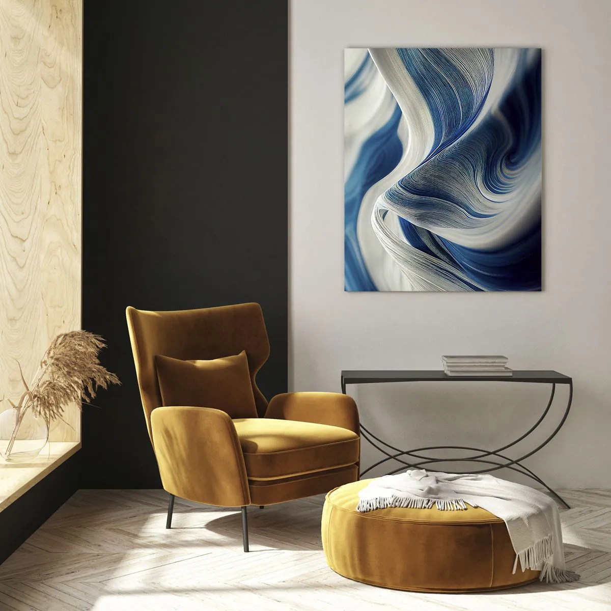 Obraz na skle - Plynulost modré a bílé - 50x70 cm