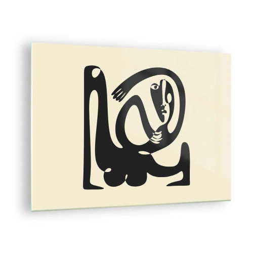 Obraz na skle - Abstraktní portrét ve stylu připomínajícím Picassa - 70x50cm - Téměř Picasso - Moderní nástěnná dekorace do obývacího pokoje a ložnice ARTTOR