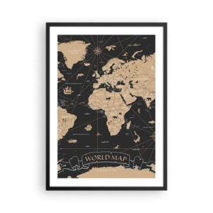 Plakát v černém rámu - Stylizovaná mapa světa v retro barvách - 50x70cm - Hranice mého světa - Moderní nástěnná dekorace do obývacího pokoje a ložnice ARTTOR