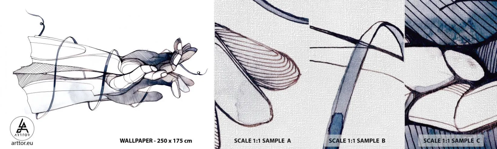 Vzor Fototapety Premium Canvas - Studie o dotyku - Abstrakce, Ruce, Grafika - 100x30 cm
