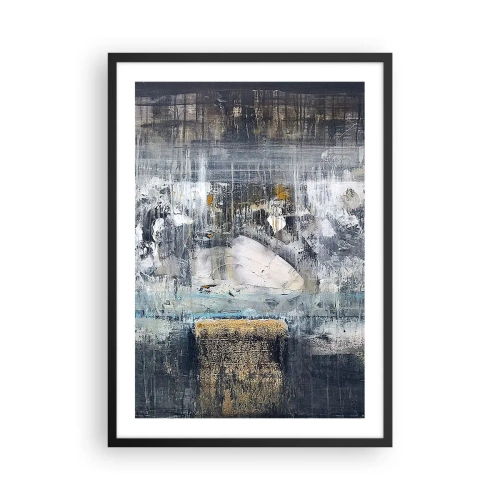 Plakát v černém rámu - Abstraktní kompozice v odstínech šedé a zlaté. - 50x70cm - Jako na ledě, tak i na hroudě - Moderní nástěnná dekorace do obývacího pokoje a ložnice ARTTOR