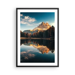 Plakát v černém rámu - Vrchol hory odrážející se v klidném jezeře - 50x70cm - Dvojitá krajina - Moderní nástěnná dekorace do obývacího pokoje a ložnice ARTTOR