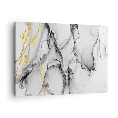 Obraz na plátně - Abstraktní černobílé vzory se zlatými akcenty - 70x50cm - Kompozice se zlatým motivem - Moderní nástěnná dekorace do obývacího pokoje a ložnice ARTTOR
