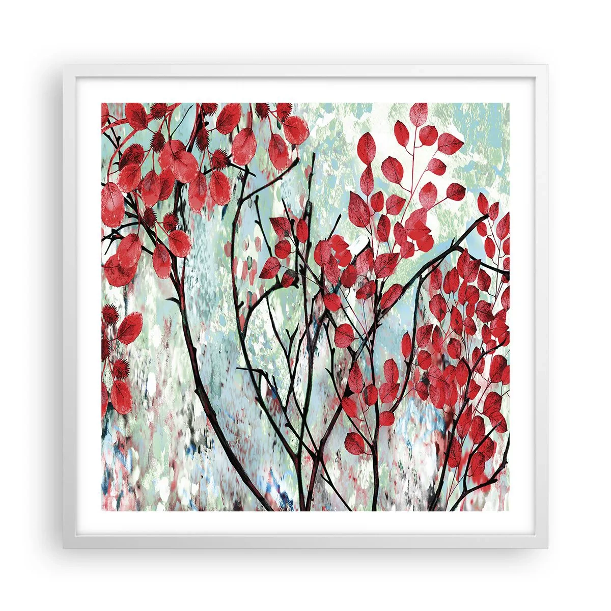 Plakát v bílém rámu - Strom v šarlatové - 60x60 cm