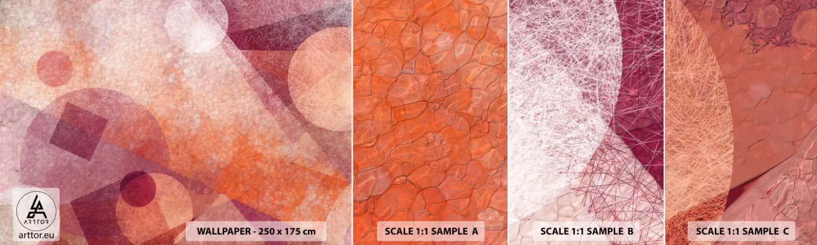 Vzor Fototapety Samolepicí Deluxe Sticker - Geometrické proměny v růžové - Abstrakce, Kus, Moderní vzor - 100x30 cm