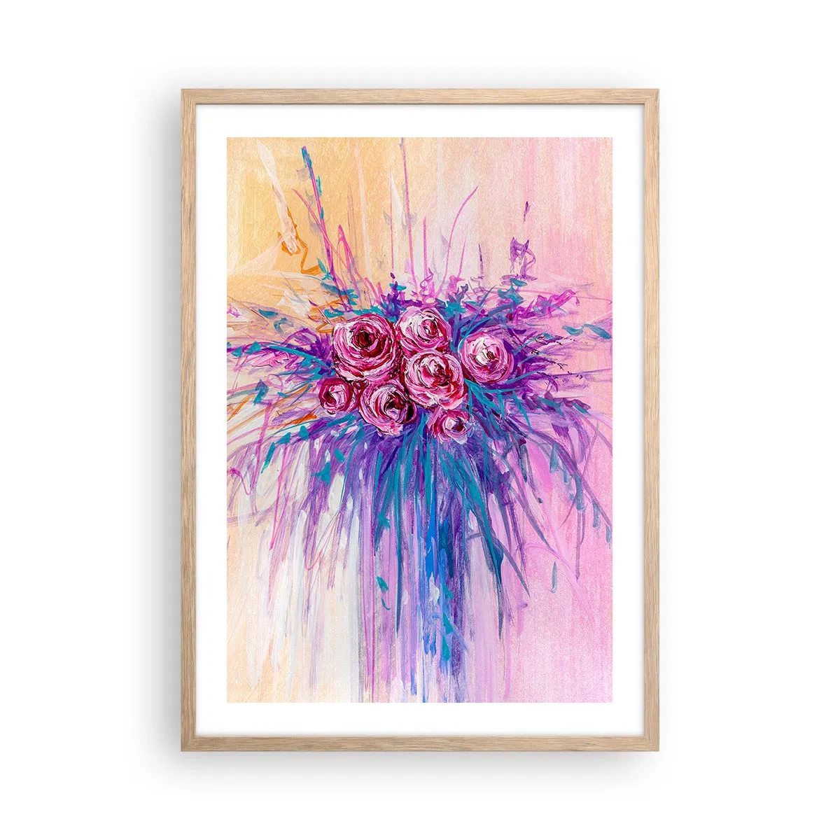 Plakát v rámu světlý dub - Růžová fontána - 50x70 cm