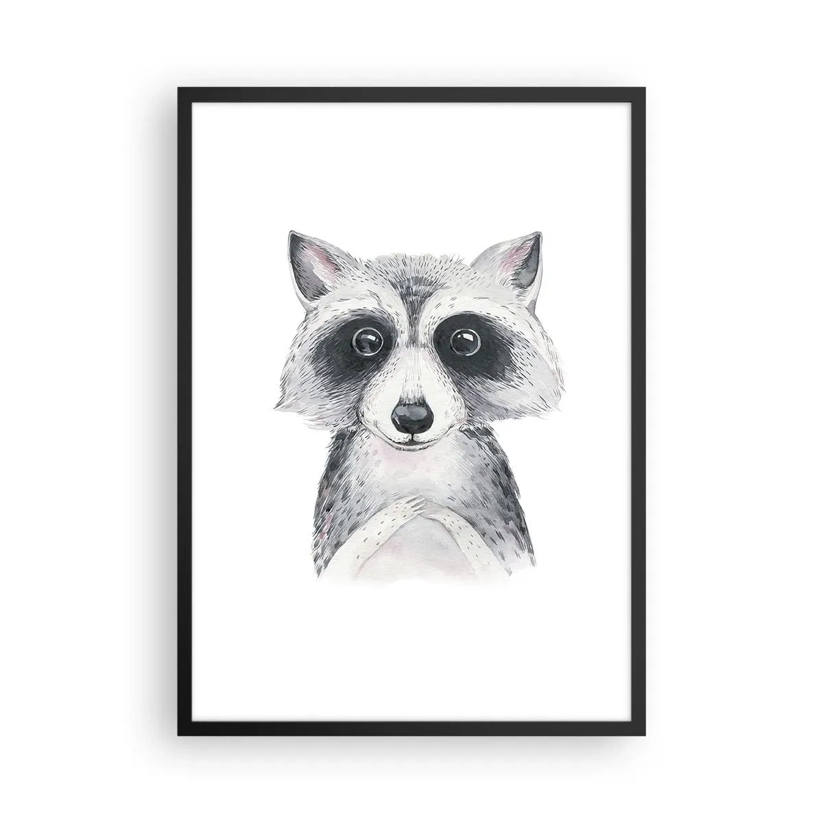 Plakát v černém rámu - Roztomilý mýval zobrazený na bílém pozadí - 50x70cm - Chvíle dojetí - Moderní nástěnná dekorace do obývacího pokoje a ložnice ARTTOR