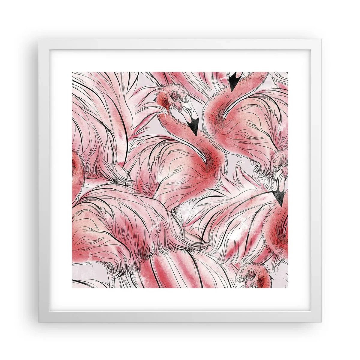 Plakát v bílém rámu - Ptačí corps de ballet - 40x40 cm