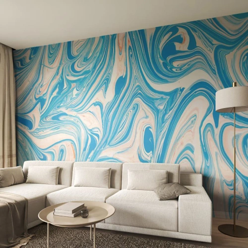 Fototapeta Standard Eco - Abstraktní mramorový vzor v odstínech modré - 100x70cm - Cákance v tyrkysu - Moderní nástěnná dekorace do obývacího pokoje a ložnice ARTTOR