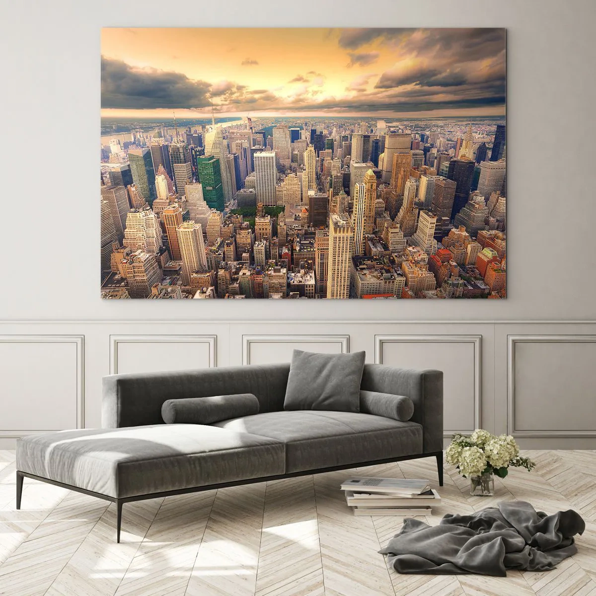 Obraz na skle - Pozlacené Metropolis - 120x80 cm