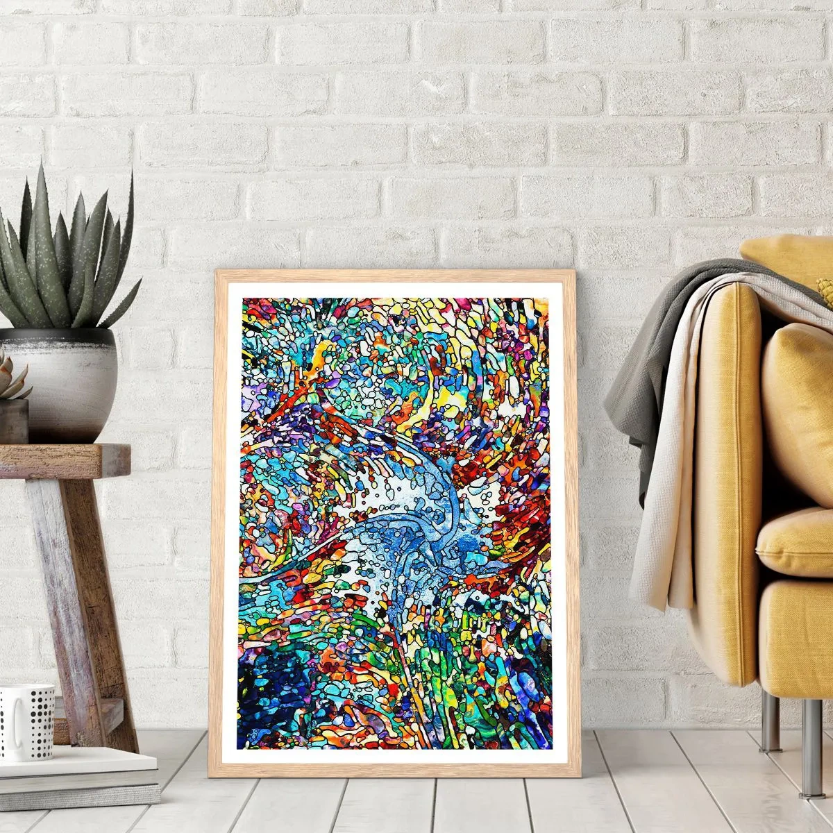 Plakát v rámu světlý dub - Vitráž s kapkami - 40x50 cm