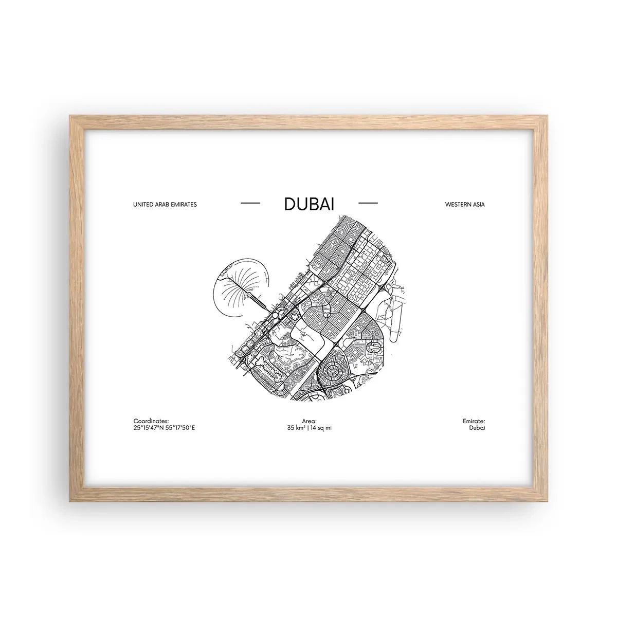 Plakát v rámu světlý dub - Anatomie Dubaje - 50x40 cm
