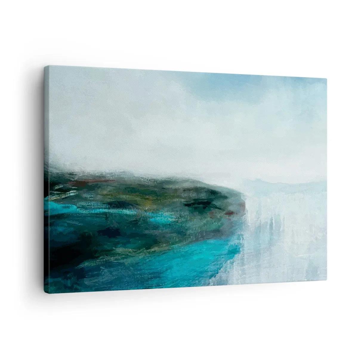 Obraz na plátně - Abstraktní krajina v odstínech tyrkysové a šedé - 70x50cm - Námořní abstrakce - Moderní nástěnná dekorace do obývacího pokoje a ložnice ARTTOR
