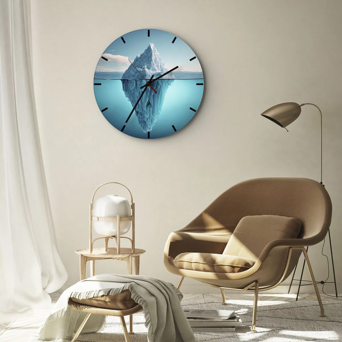 Nástěnné hodiny - Ledovec plovoucí v oceánu s viditelnou podvodní částí - 30x30cm - Ledová královna - Moderní nástěnná dekorace do obývacího pokoje, kuchyně a ložnice ARTTOR