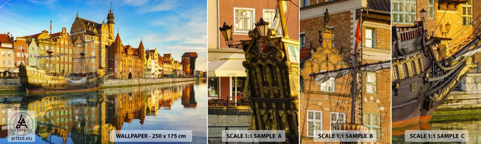 Vzor Fototapety Samolepicí Deluxe Sticker - Zrcadlový odraz minulosti - Město, Gdaňsk, Architektura - 100x30 cm