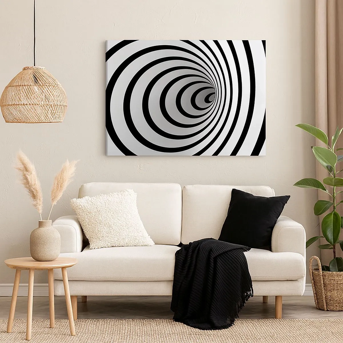 Obraz na plátně - Černobílá spirála vytvářející hypnotický efekt - 70x50cm - Taky nemůžete odolat? - Moderní nástěnná dekorace do obývacího pokoje a ložnice ARTTOR