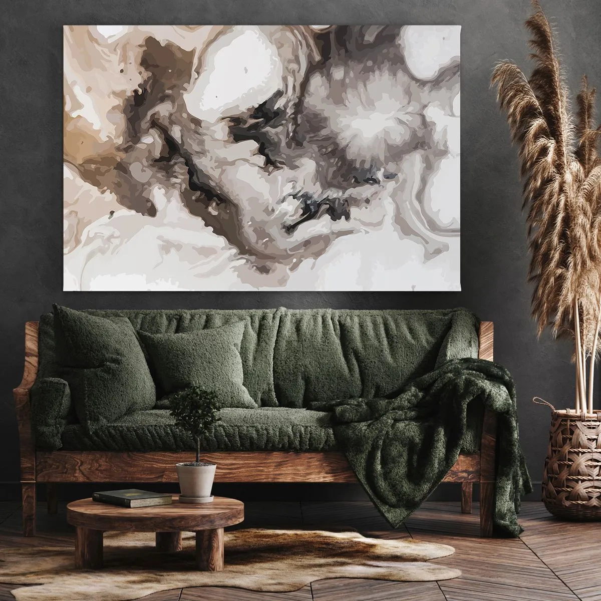 Obraz na plátně - Abstraktní vzor v odstínech hnědé a bílé - 70x50cm - Zrození galaxie - Moderní nástěnná dekorace do obývacího pokoje a ložnice ARTTOR